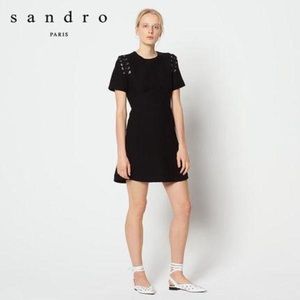 Black Sandro Lace Up Shoulder Mini Dress